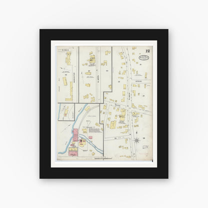 Old map wall art mockup — black gallery frame with white mat — Sanborn Fire Insurance Map from Natick, Middlesex County, Massachusetts (1894), Sheet #0012