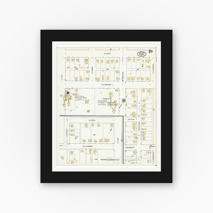 Old map wall art mockup — black gallery frame with white mat — Sanborn Fire Insurance Map from Ennis, Ellis County, Texas (1920), Sheet #0010