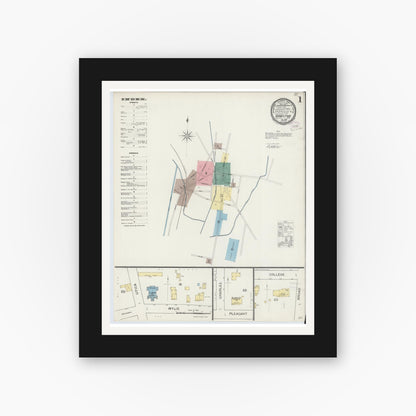 Old map wall art mockup — black gallery frame with white mat — Sanborn Fire Insurance Map from Hamilton, Madison County, New York (1893), Sheet #0001