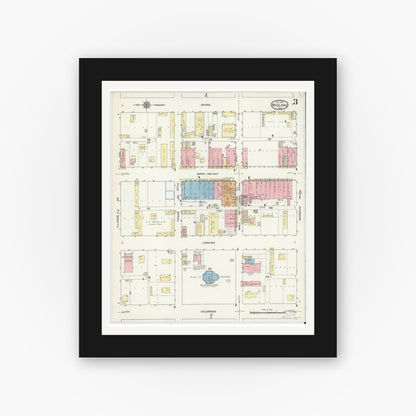 Old map wall art mockup — black gallery frame with white mat — Sanborn Fire Insurance Map from Midland, Midland County, Texas (1914), Sheet #0003