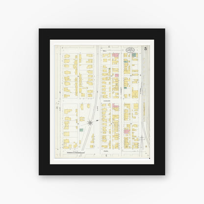 Old map wall art mockup — black gallery frame with white mat — Sanborn Fire Insurance Map from Corning, Steuben County, New York (1903), Sheet #0005