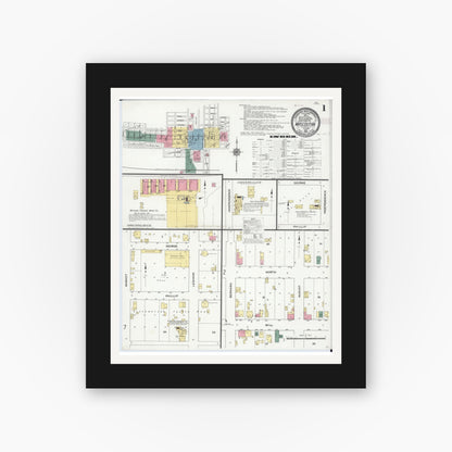 Old map wall art mockup — black gallery frame with white mat — Sanborn Fire Insurance Map from Mascoutah, Saint Clair County, Illinois (1910) - Complete Map Set