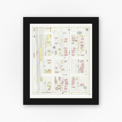 Old map wall art mockup — black gallery frame with white mat — Sanborn Fire Insurance Map from El Paso, El Paso County, Texas (1902), Sheet #0015