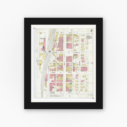 Old map wall art mockup — black gallery frame with white mat — Sanborn Fire Insurance Map from Alliance, Stark County, Ohio (1904), Sheet #0005