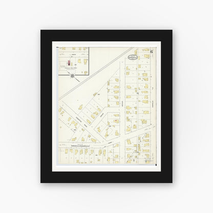 Old map wall art mockup — black gallery frame with white mat — Sanborn Fire Insurance Map from Hicksville, Defiance County, Ohio (1913), Sheet #0006