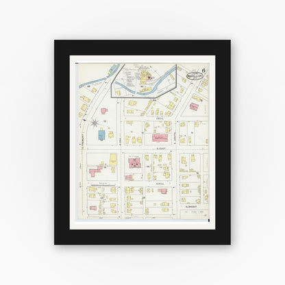 Old map wall art mockup — black gallery frame with white mat — Sanborn Fire Insurance Map from Massillon, Stark County, Ohio (1892), Sheet #0006