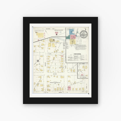 Old map wall art mockup — black gallery frame with white mat — Sanborn Fire Insurance Map from Blanchester, Clinton County, Ohio (1911) - Complete Map Set