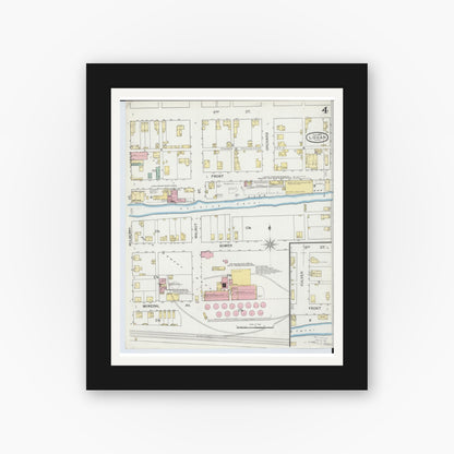 Old map wall art mockup — black gallery frame with white mat — Sanborn Fire Insurance Map from Logan, Hocking County, Ohio (1893), Sheet #0004