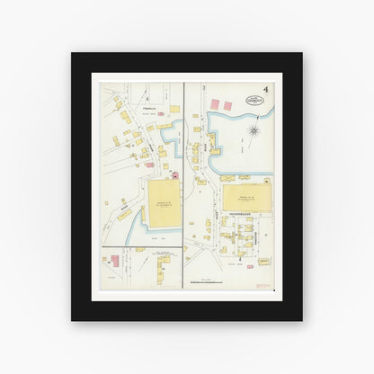 Old map wall art mockup — black gallery frame with white mat — Sanborn Fire Insurance Map from Coxsackie, Greene County, New York (1902), Sheet #0004