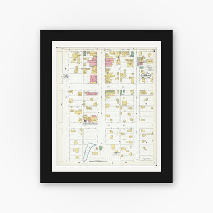 Old map wall art mockup — black gallery frame with white mat — Sanborn Fire Insurance Map from Alexandria, Douglas County, Minnesota (1899), Sheet #0003