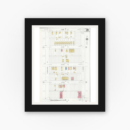 Old map wall art mockup — black gallery frame with white mat — Sanborn Fire Insurance Map from Chicago, Cook County, Illinois (1920), Sheet #0028
