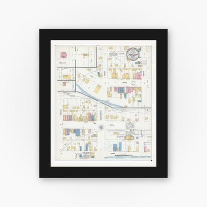 Old map wall art mockup — black gallery frame with white mat — Sanborn Fire Insurance Map from Prescott, Pierce County, Wisconsin (1902), Sheet #0001
