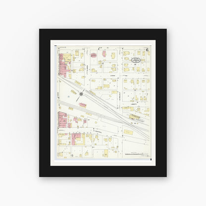 Old map wall art mockup — black gallery frame with white mat — Sanborn Fire Insurance Map from London, Madison County, Ohio (1910), Sheet #0006