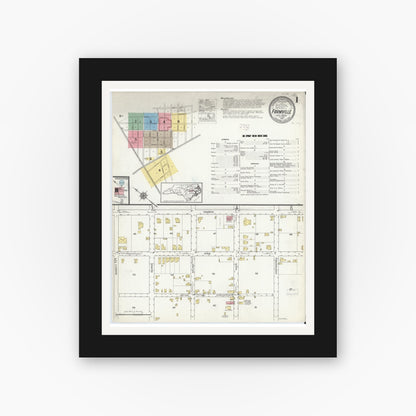 Old map wall art mockup — black gallery frame with white mat — Sanborn Fire Insurance Map from Farmville, Pitt County, North Carolina (1915), Sheet #0001