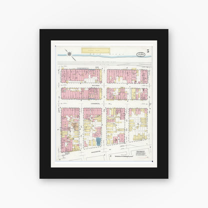 Old map wall art mockup — black gallery frame with white mat — Sanborn Fire Insurance Map from Cairo, Alexander County, Illinois (1914), Sheet #0005