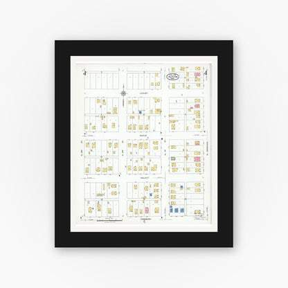 Old map wall art mockup — black gallery frame with white mat — Sanborn Fire Insurance Map from Austin, Mower County, Minnesota (1926), Sheet #0004