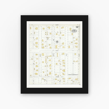 Old map wall art mockup — black gallery frame with white mat — Sanborn Fire Insurance Map from San Angelo, Tom Green County, Texas (1904), Sheet #0014