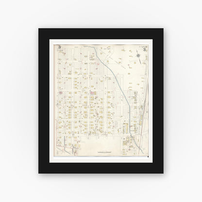 Old map wall art mockup — black gallery frame with white mat — Sanborn Fire Insurance Map from Silsbee, Hardin County, Texas (1942), Sheet #0003