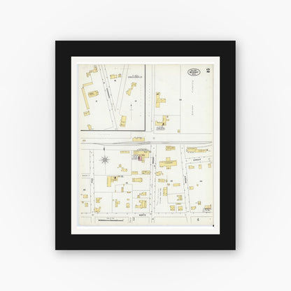 Old map wall art mockup — black gallery frame with white mat — Sanborn Fire Insurance Map from Medway, Norfolk County, Massachusetts (1903), Sheet #0002