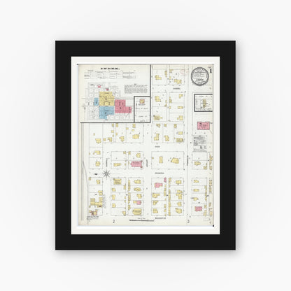 Old map wall art mockup — black gallery frame with white mat — Sanborn Fire Insurance Map from Lanark, Carroll County, Illinois (1899), Sheet #0001