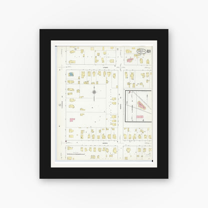 Old map wall art mockup — black gallery frame with white mat — Sanborn Fire Insurance Map from Charlotte, Eaton County, Michigan (1911), Sheet #0013