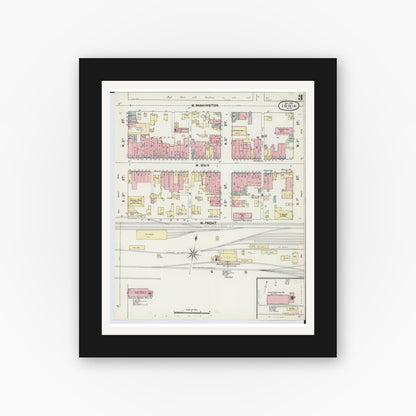 Old map wall art mockup — black gallery frame with white mat — Sanborn Fire Insurance Map from Ionia, Ionia County, Michigan (1890), Sheet #0003