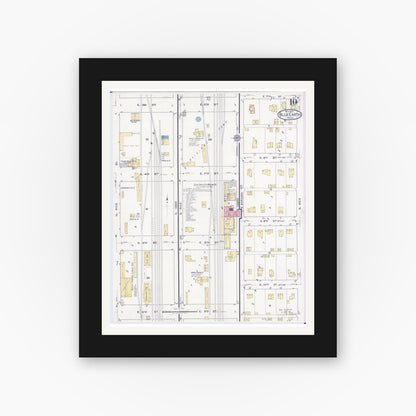 Old map wall art mockup — black gallery frame with white mat — Sanborn Fire Insurance Map from Blue Earth, Faribault County, Minnesota (1917), Sheet #0010