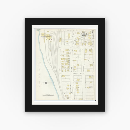 Old map wall art mockup — black gallery frame with white mat — Sanborn Fire Insurance Map from Petoskey, Emmet County, Michigan (1913), Sheet #0002