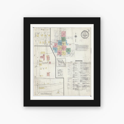 Old map wall art mockup — black gallery frame with white mat — Sanborn Fire Insurance Map from Aurora, Lawrence County, Missouri (1914) - Complete Map Set