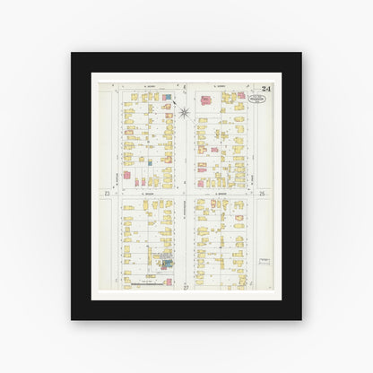 Old map wall art mockup — black gallery frame with white mat — Sanborn Fire Insurance Map from Madison, Dane County, Wisconsin (1902), Sheet #0024