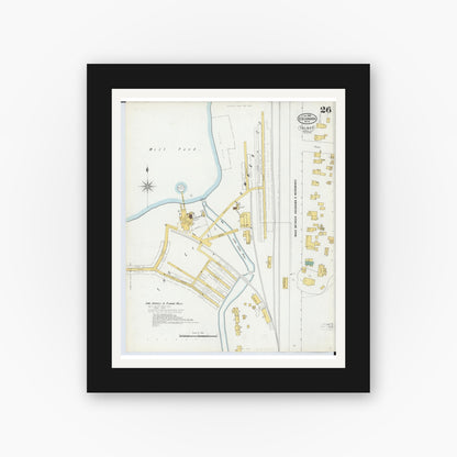Old map wall art mockup — black gallery frame with white mat — Sanborn Fire Insurance Map from Escanaba, Delta County, Michigan (1899), Sheet #0026