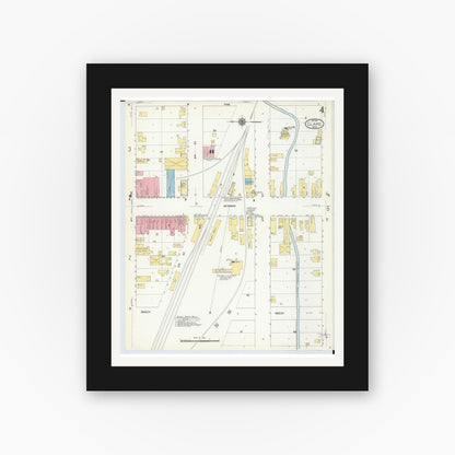 Old map wall art mockup — black gallery frame with white mat — Sanborn Fire Insurance Map from Clare, Clare County, Michigan (1910), Sheet #0004