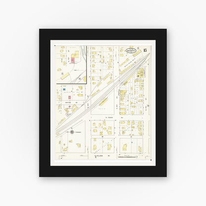 Old map wall art mockup — black gallery frame with white mat — Sanborn Fire Insurance Map from Mason City, Cerro Gordo County, Iowa (1915), Sheet #0015