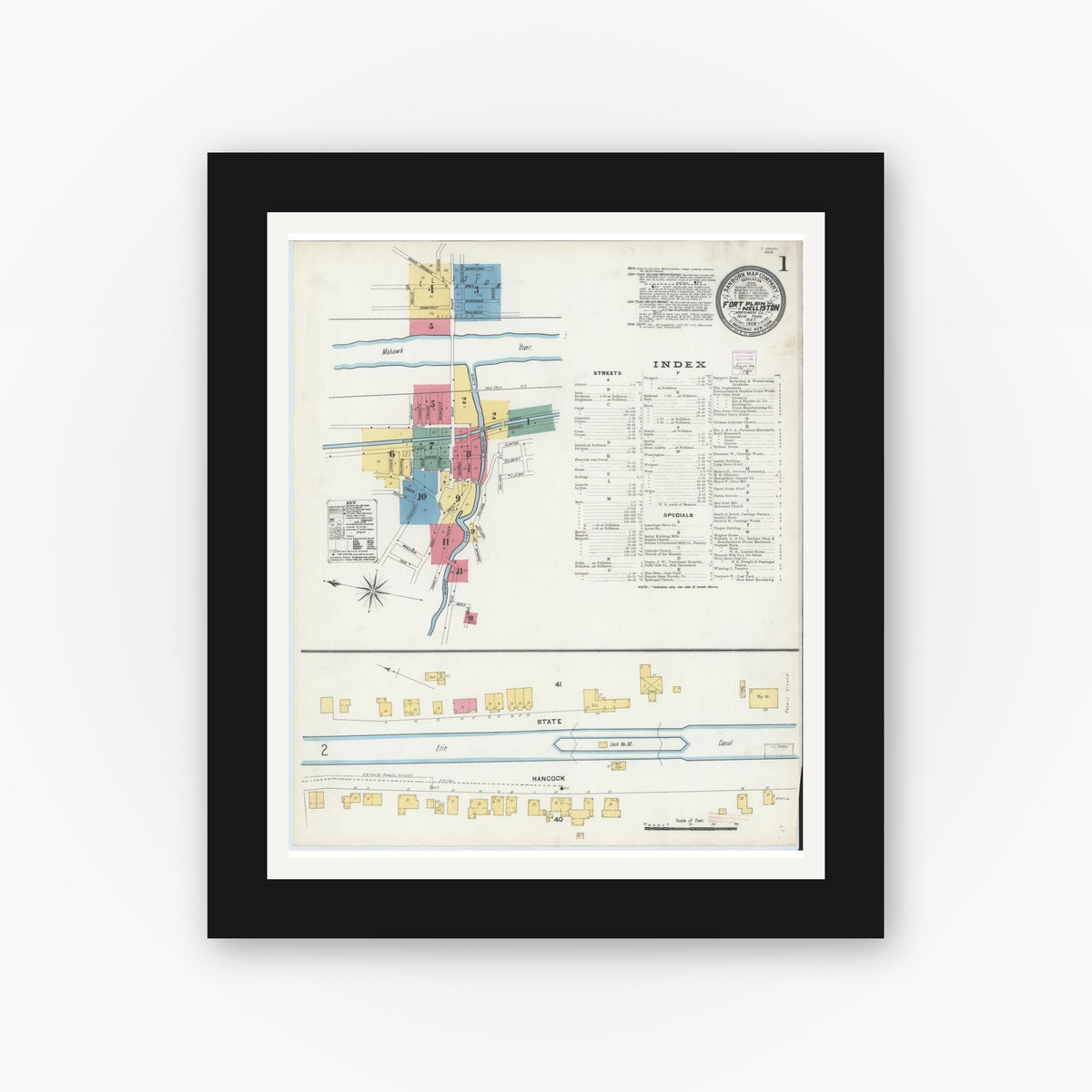 Old map wall art mockup — black gallery frame with white mat — Sanborn Fire Insurance Map from Fort Plain, Montgomery County, New York (1906) - Complete Map Set