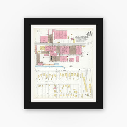 Old map wall art mockup — black gallery frame with white mat — Sanborn Fire Insurance Map from Austin, Mower County, Minnesota (1926), Sheet #0022
