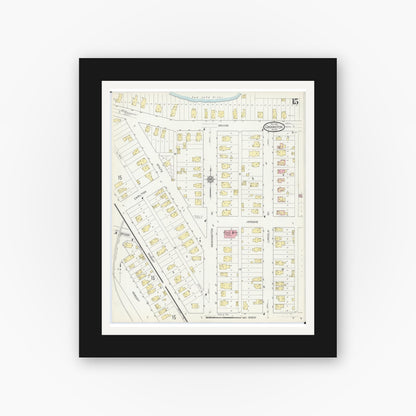 Old map wall art mockup — black gallery frame with white mat — Sanborn Fire Insurance Map from Crookston, Polk County, Minnesota (1913), Sheet #0015