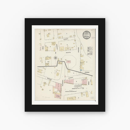 Old map wall art mockup — black gallery frame with white mat — Sanborn Fire Insurance Map from Marianna, Jackson County, Florida (1890), Sheet #0001