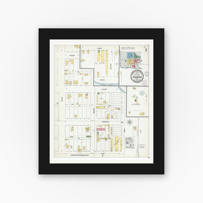 Old map wall art mockup — black gallery frame with white mat — Sanborn Fire Insurance Map from Colorado, Mitchell County, Texas (1902), Sheet #0001