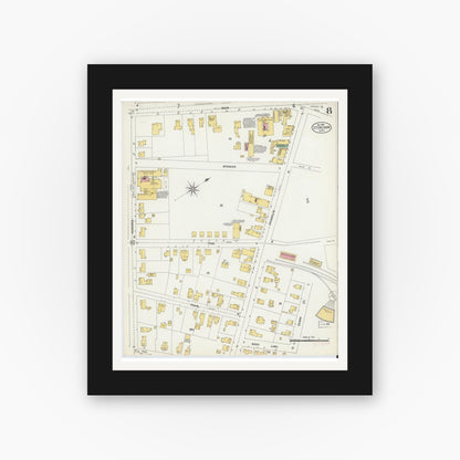 Old map wall art mockup — black gallery frame with white mat — Sanborn Fire Insurance Map from Stoneham, Middlesex County, Massachusetts (1903), Sheet #0008