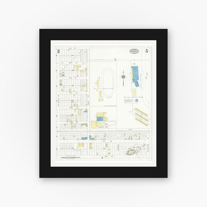 Old map wall art mockup — black gallery frame with white mat — Sanborn Fire Insurance Map from Hialeah, Dade County, Florida (1926), Sheet #0005