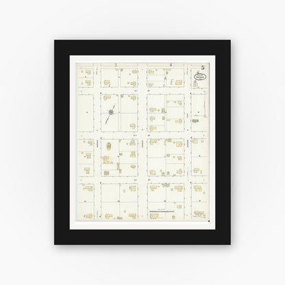 Old map wall art mockup — black gallery frame with white mat — Sanborn Fire Insurance Map from Shiner, Lavaca County, Texas (1912), Sheet #0005