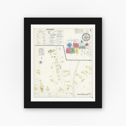 Old map wall art mockup — black gallery frame with white mat — Sanborn Fire Insurance Map from Lexington, Middlesex County, Massachusetts (1908) - Complete Map Set