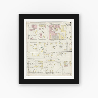 Old map wall art mockup — black gallery frame with white mat — Sanborn Fire Insurance Map from Canton, Fulton County, Illinois (1886), Sheet #0005
