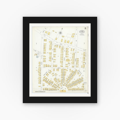 Old map wall art mockup — black gallery frame with white mat — Sanborn Fire Insurance Map from Pitman, Gloucester County, New Jersey (1908), Sheet #0005