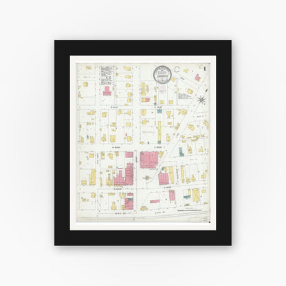 Old map wall art mockup — black gallery frame with white mat — Sanborn Fire Insurance Map from Loogootee, Martin County, Indiana (1902) - Complete Map Set