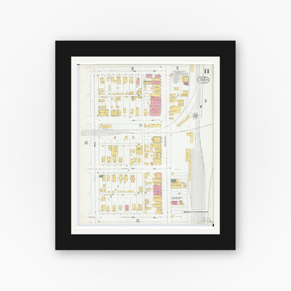 Old map wall art mockup — black gallery frame with white mat — Sanborn Fire Insurance Map from Lorain, Lorain County, Ohio (1905), Sheet #0011