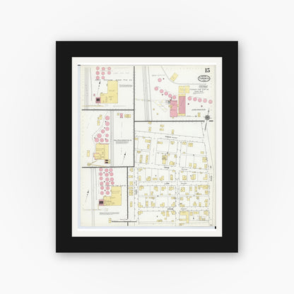 Old map wall art mockup — black gallery frame with white mat — Sanborn Fire Insurance Map from Toronto, Jefferson County, Ohio (1911), Sheet #0015
