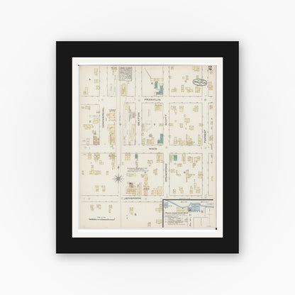 Old map wall art mockup — black gallery frame with white mat — Sanborn Fire Insurance Map from Waupun, Dodge and Fond du Lac Counties, Wisconsin (1885), Sheet #0002