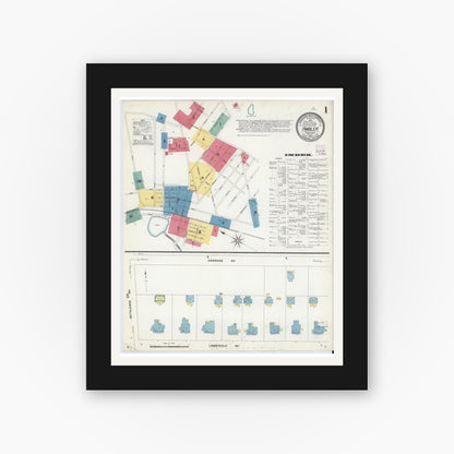 Old map wall art mockup — black gallery frame with white mat — Sanborn Fire Insurance Map from Ambler, Montgomery County, Pennsylvania (1909), Sheet #0001