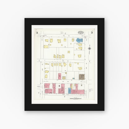 Old map wall art mockup — black gallery frame with white mat — Sanborn Fire Insurance Map from Hickory, Catawba County, North Carolina (1925), Sheet #0003